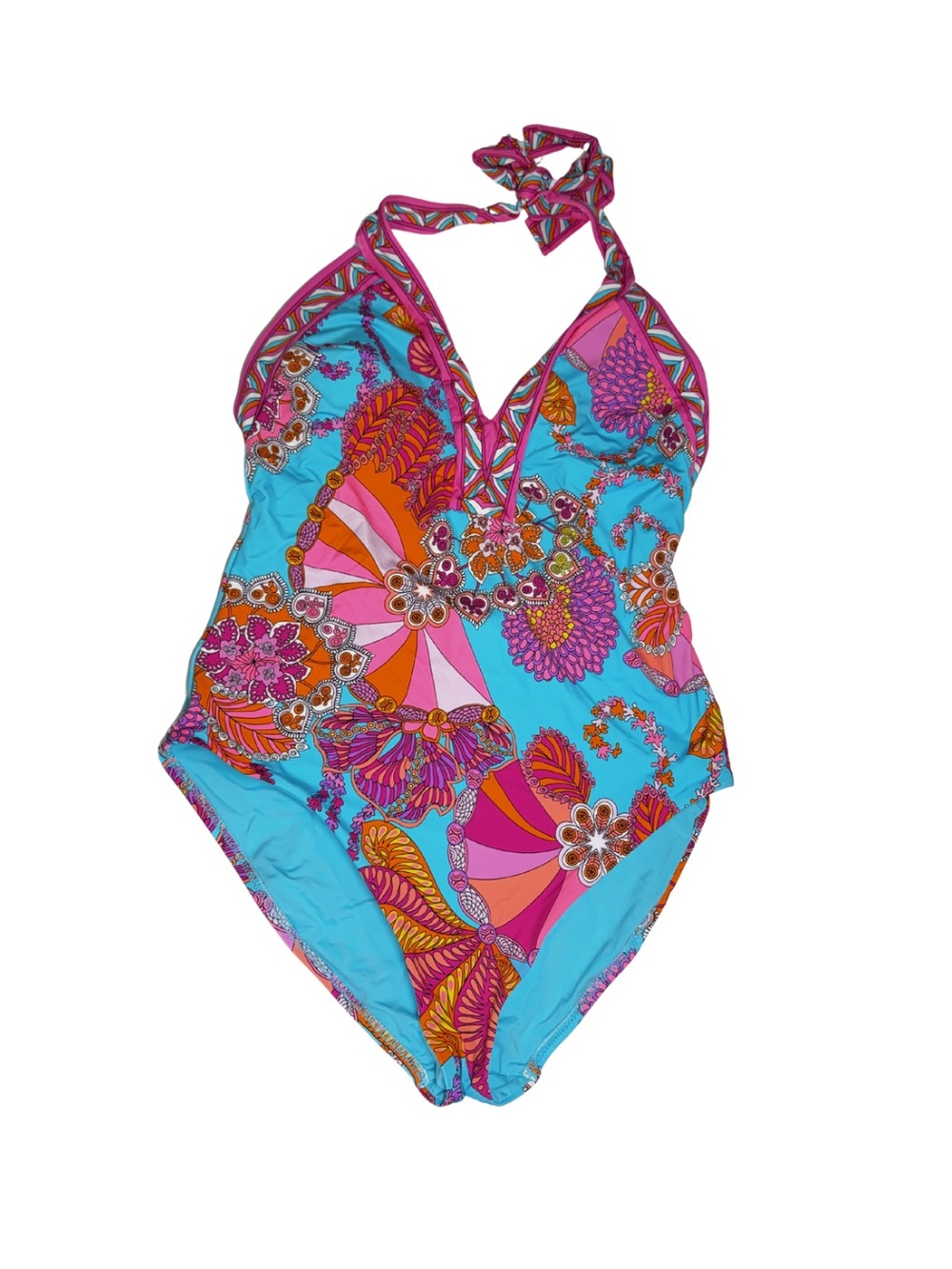 Trina Turk Meilani plunge neck Floral One-Piece tie neck 14 summer beach resort - Picture 2 of 11